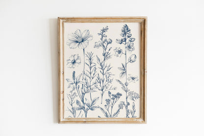Chinoiserie Blue Botanical Wall Art 3 Piece Decor Minimalist Wall Art Botanical Print Set Blue Wild Flower Art for Home Decoration