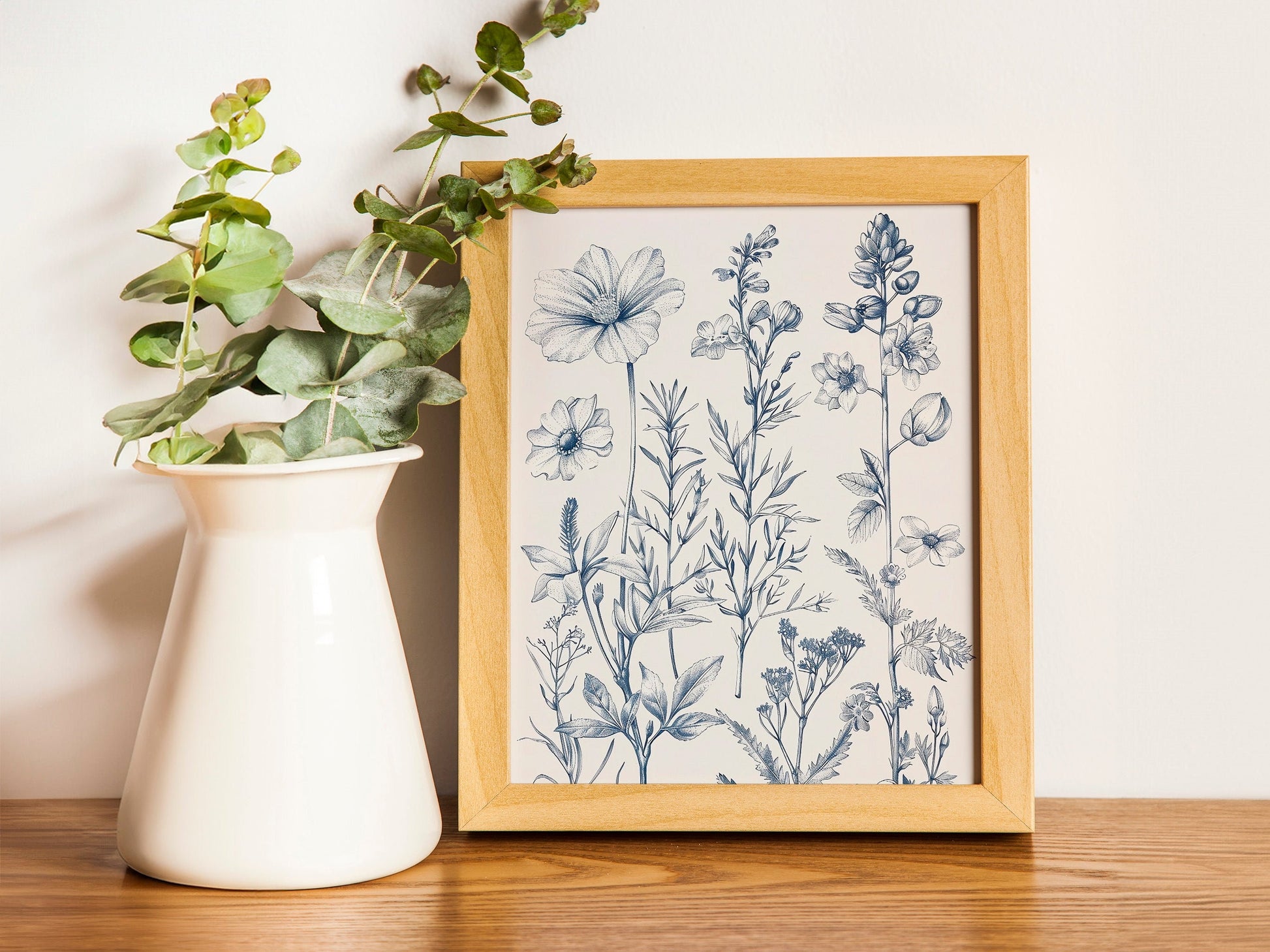 Chinoiserie Blue Botanical Wall Art 3 Piece Decor Minimalist Wall Art Botanical Print Set Blue Wild Flower Art for Home Decoration
