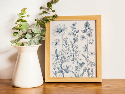 Chinoiserie Blue Botanical Wall Art 3 Piece Decor Minimalist Wall Art Botanical Print Set Blue Wild Flower Art for Home Decoration