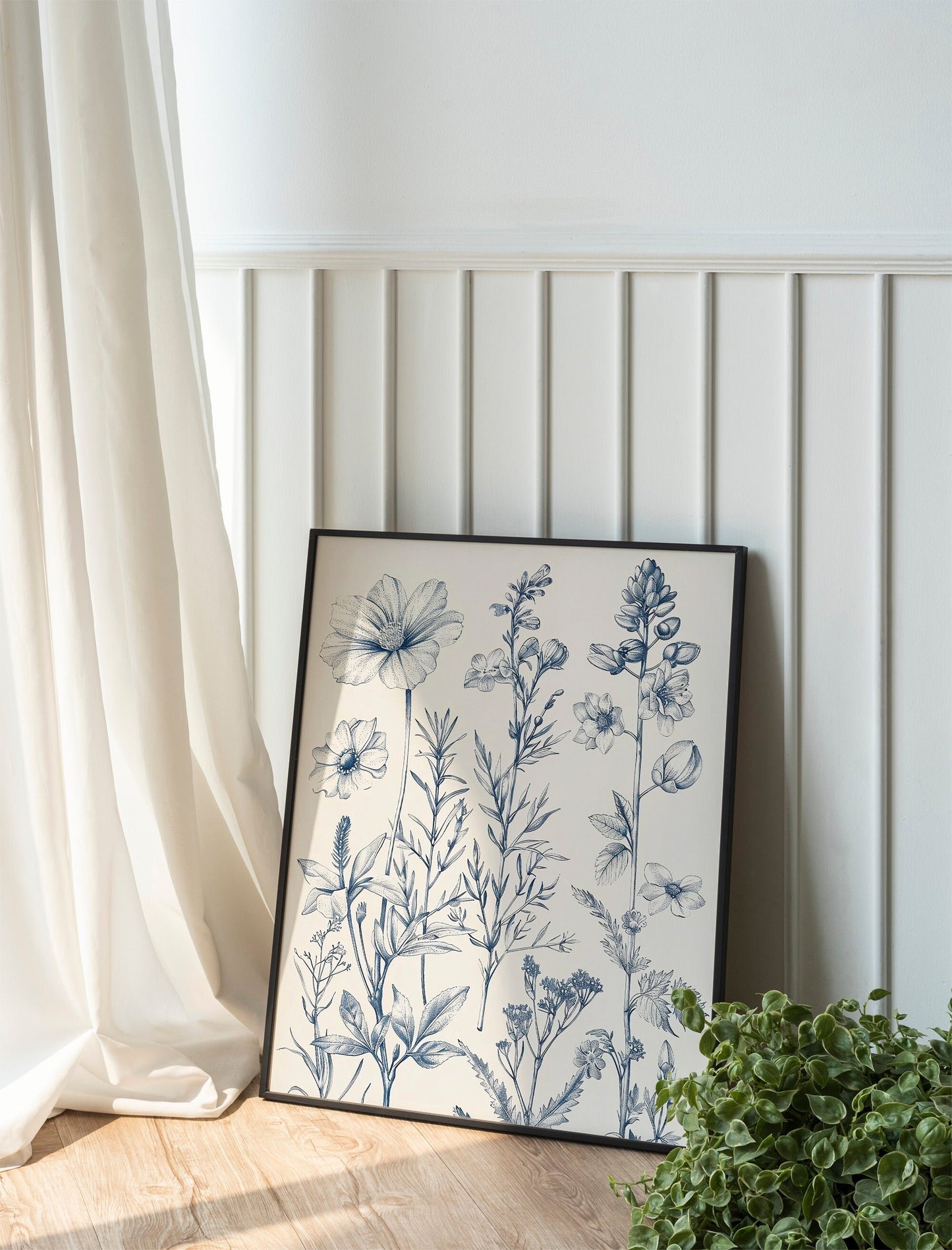 Chinoiserie Blue Botanical Wall Art 3 Piece Decor Minimalist Wall Art Botanical Print Set Blue Wild Flower Art for Home Decoration