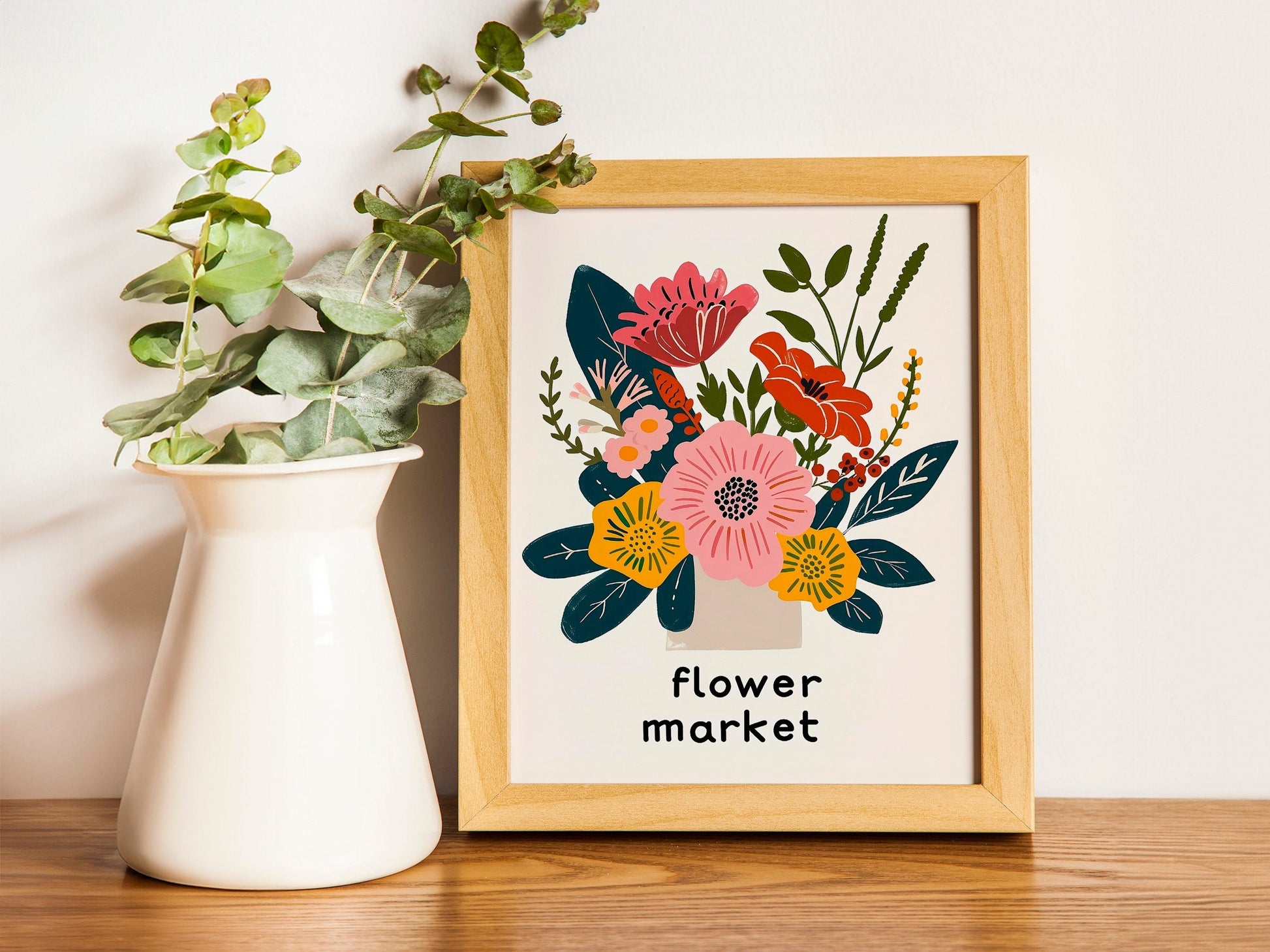 Boho Flower Wall Art Tulip Print Flower Market Poster Modern Abstract Floral Prints Living Room Bedroom Wall Décor Set of Three Flower