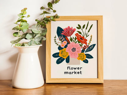 Boho Flower Wall Art Tulip Print Flower Market Poster Modern Abstract Floral Prints Living Room Bedroom Wall Décor Set of Three Flower