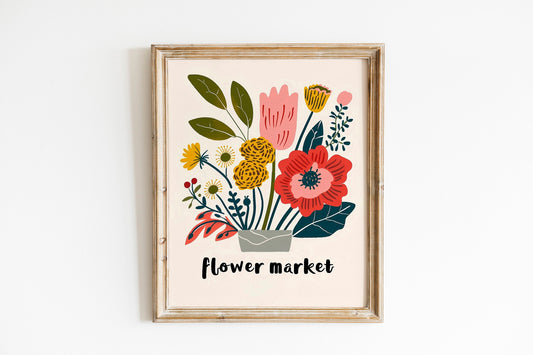 Boho Flower Wall Art Flower Market Tulip Print Flower Market Poster Living Room Bedroom Wall Décor Modern Abstract Floral Prints Set of