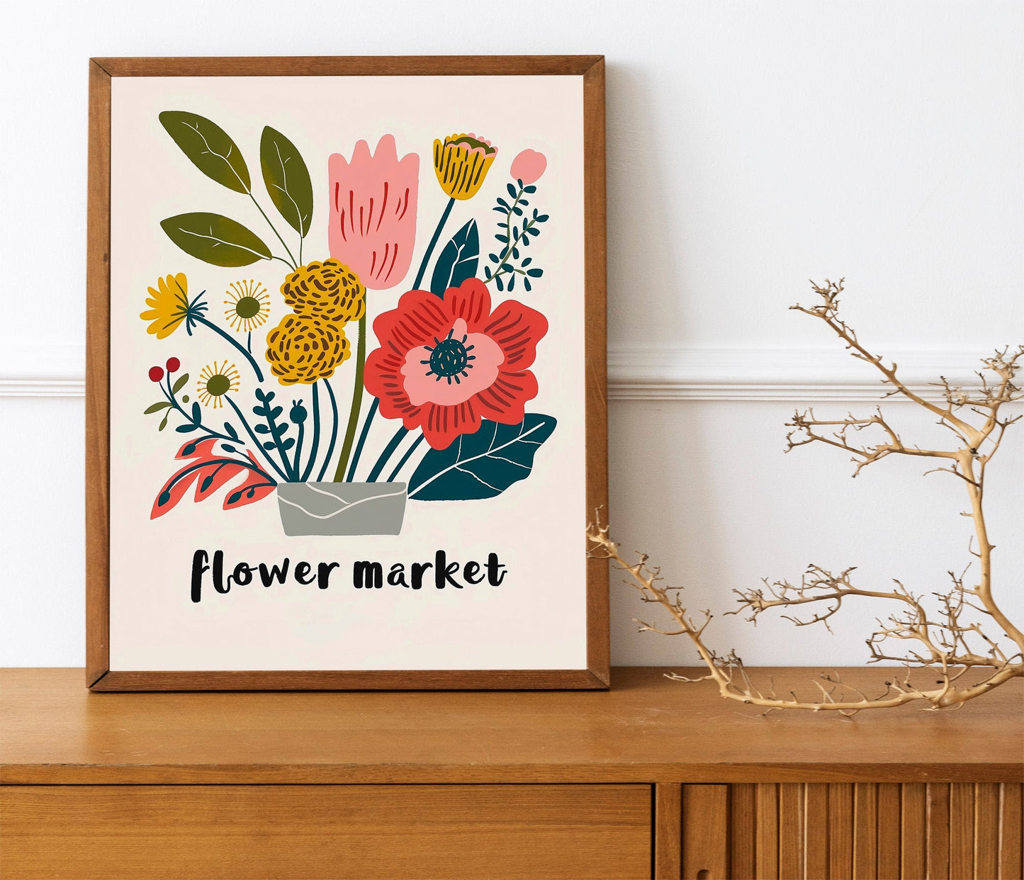 Boho Flower Wall Art Flower Market Tulip Print Flower Market Poster Living Room Bedroom Wall Décor Modern Abstract Floral Prints Set of