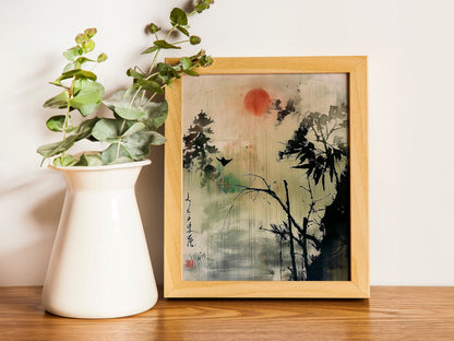 Set of 3 Japandi Décor Japanese Wall Art Prints Minimalist Green Mountain Landscape Japanese Art Prints Home Wall Decoration