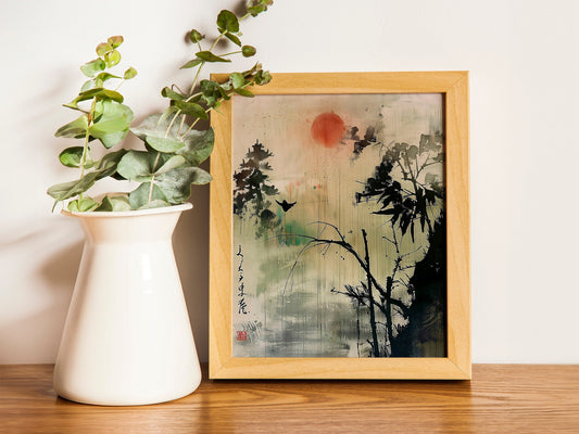 Set of 3 Japandi Décor Japanese Wall Art Prints Minimalist Green Mountain Landscape Japanese Art Prints Home Wall Decoration