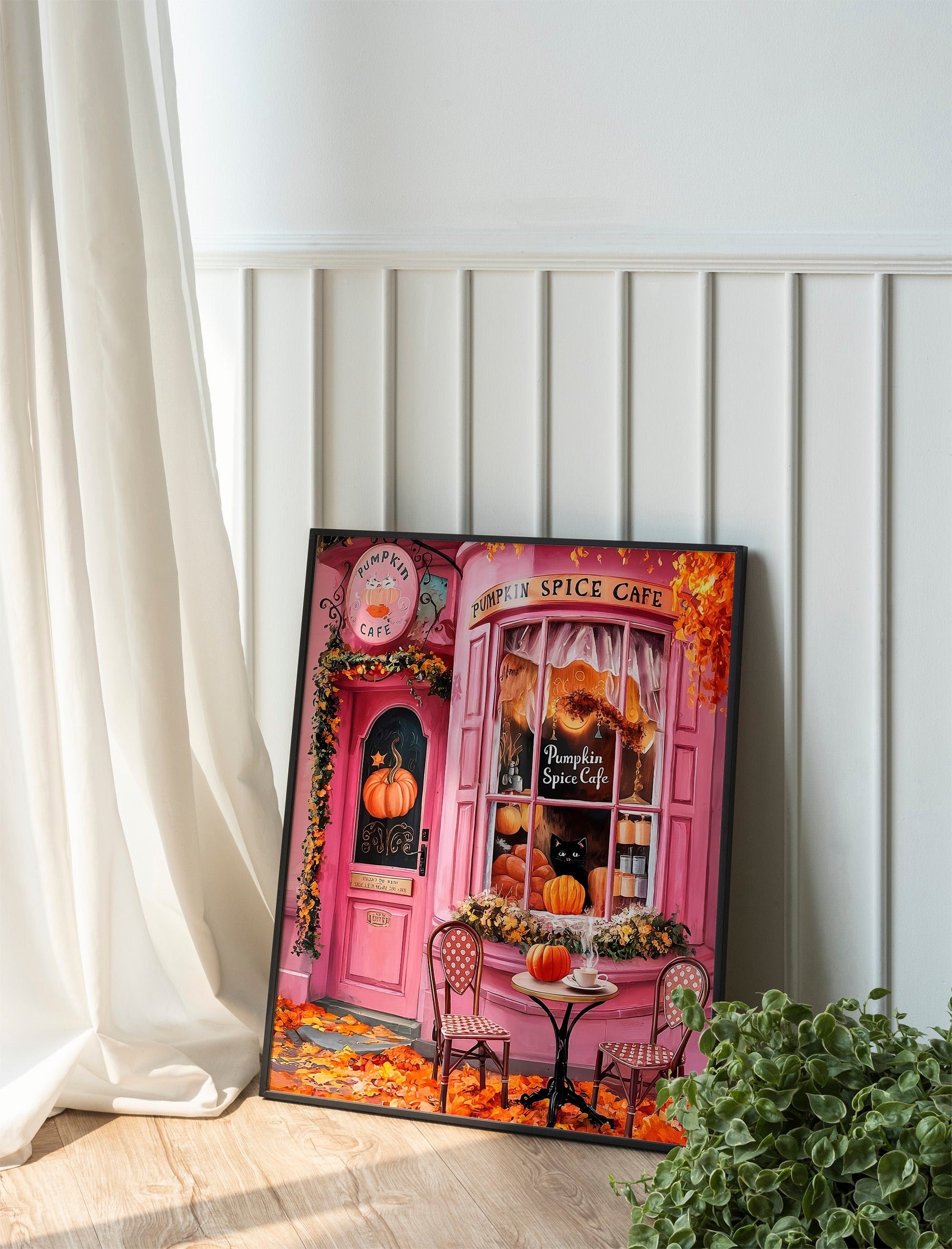 Tearoom Cafe Pink Wall Art Wisteria Art Afternoon Tea Kitchen Wall Art Tea Party Tea Lover Gift. Colorful illustration