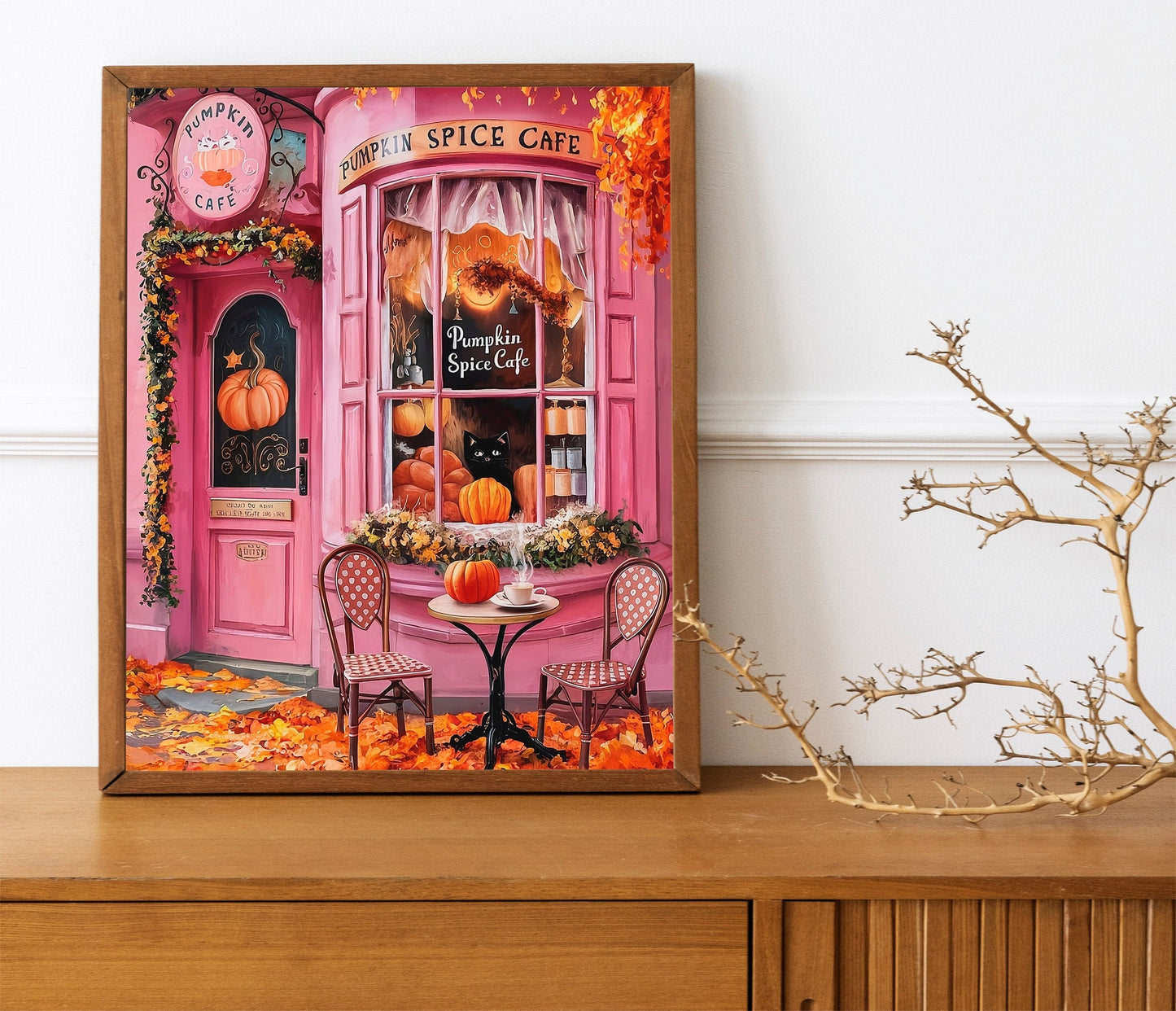Tearoom Cafe Pink Wall Art Wisteria Art Afternoon Tea Kitchen Wall Art Tea Party Tea Lover Gift. Colorful illustration