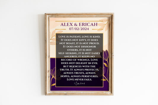 Customized Wedding Gift Framed Bible Verse Canvas Wall Decor Background Color and Stain Options for Personalized Home Decoration