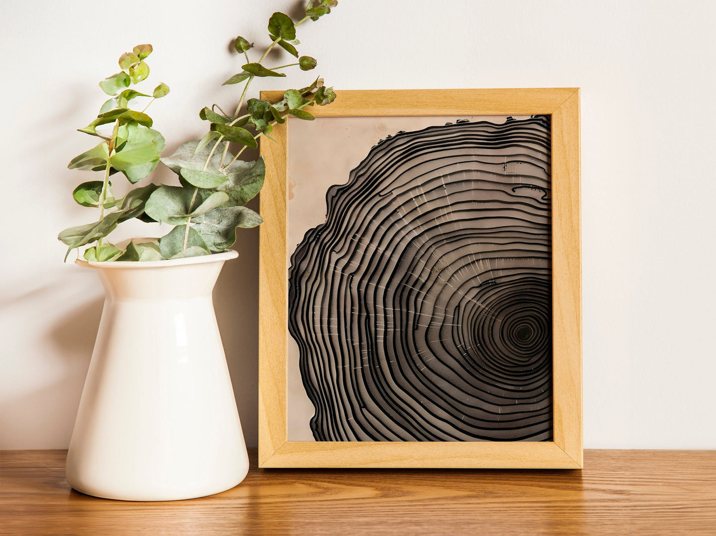 Modern Art Minimalist Neutral Decor Framed Canvas Wall Art Set Wood Tree Ring Prints Contemporary Home Decor Art