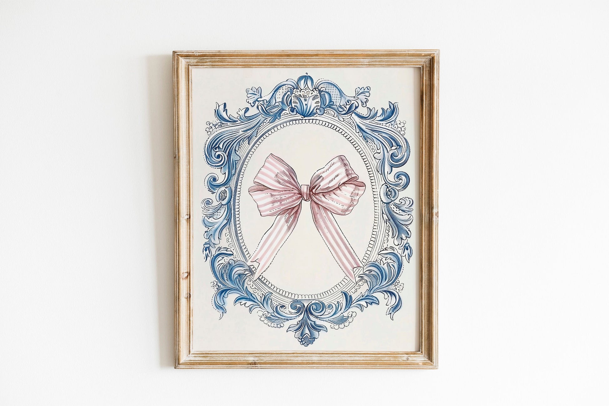 Trendy Pink and Blue Bows Wall Art Set Preppy Poster College Apartment Decor Watercolor Bows Print Coquette Room Girly Wall Art