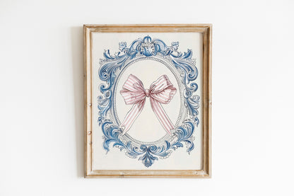 Trendy Pink and Blue Bows Wall Art Set Preppy Poster College Apartment Decor Watercolor Bows Print Coquette Room Girly Wall Art