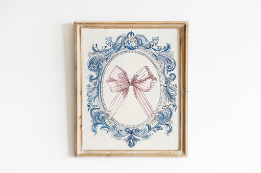 Trendy Pink and Blue Bows Wall Art Set Preppy Poster College Apartment Decor Watercolor Bows Print Coquette Room Girly Wall Art