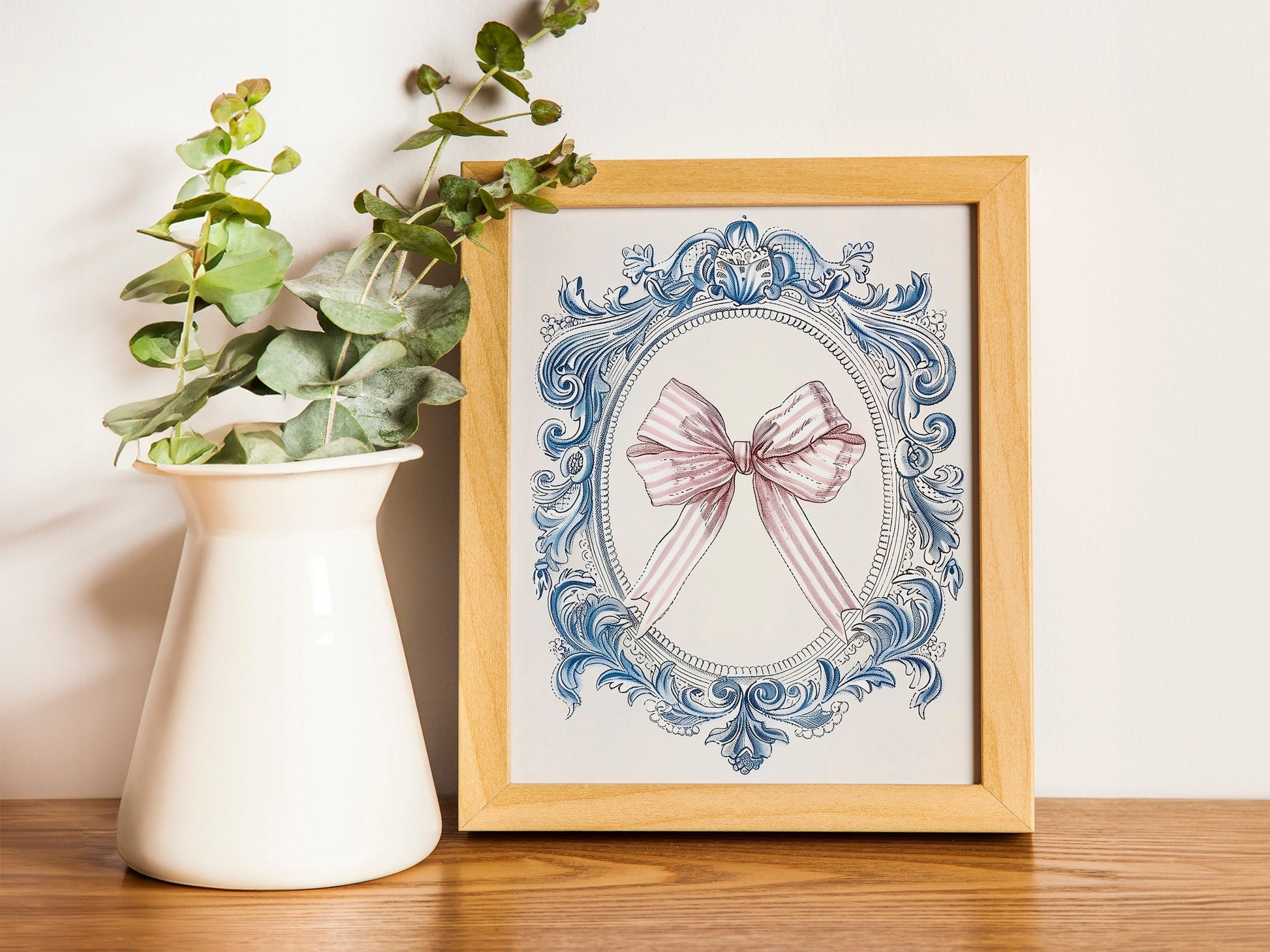 Trendy Pink and Blue Bows Wall Art Set Preppy Poster College Apartment Decor Watercolor Bows Print Coquette Room Girly Wall Art