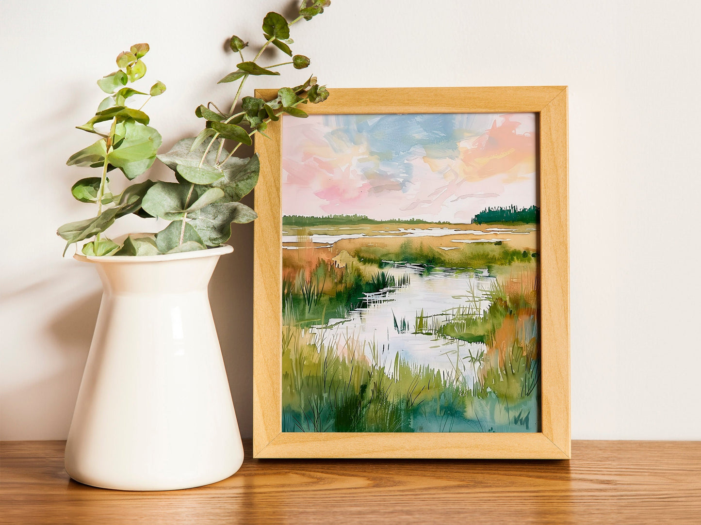 Soft and Serene Trendy Landscape Wall Art Modern Abstract Floral Art in Ivory and Sage Green Fine Art Painting Soft Colors