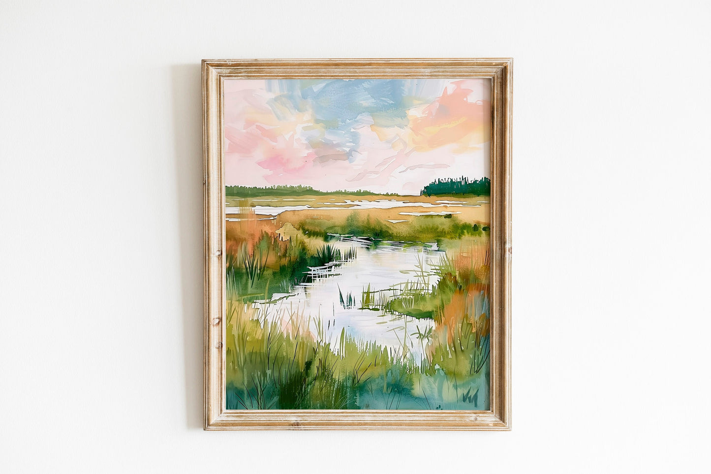 Soft and Serene Trendy Landscape Wall Art Modern Abstract Floral Art in Ivory and Sage Green Fine Art Painting Soft Colors