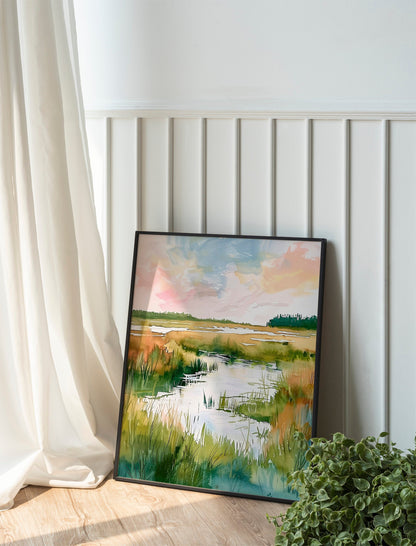 Soft and Serene Trendy Landscape Wall Art Modern Abstract Floral Art in Ivory and Sage Green Fine Art Painting Soft Colors
