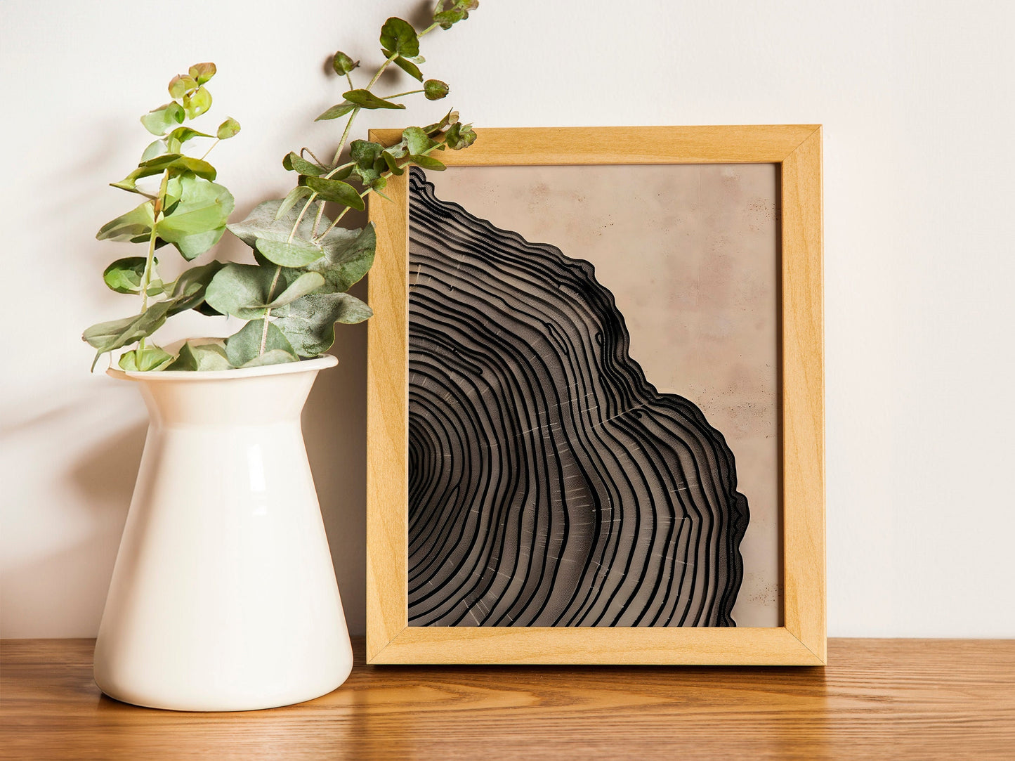 Modern Art Minimalist Neutral Decor Framed Canvas Wall Art Set Wood Tree Ring Prints Contemporary Home Decor Art