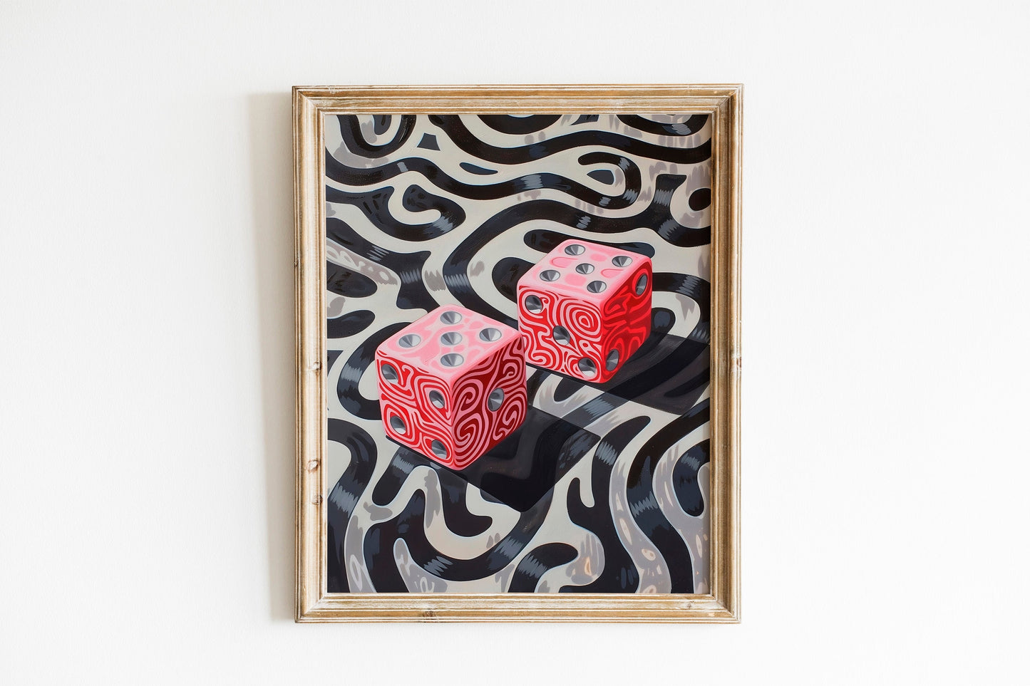 Maximalist Holographic Pink Dice Wall Art Lucky Girl Aesthetic Collage Print Roll the Dice Pink Retro Poster Take A Chance