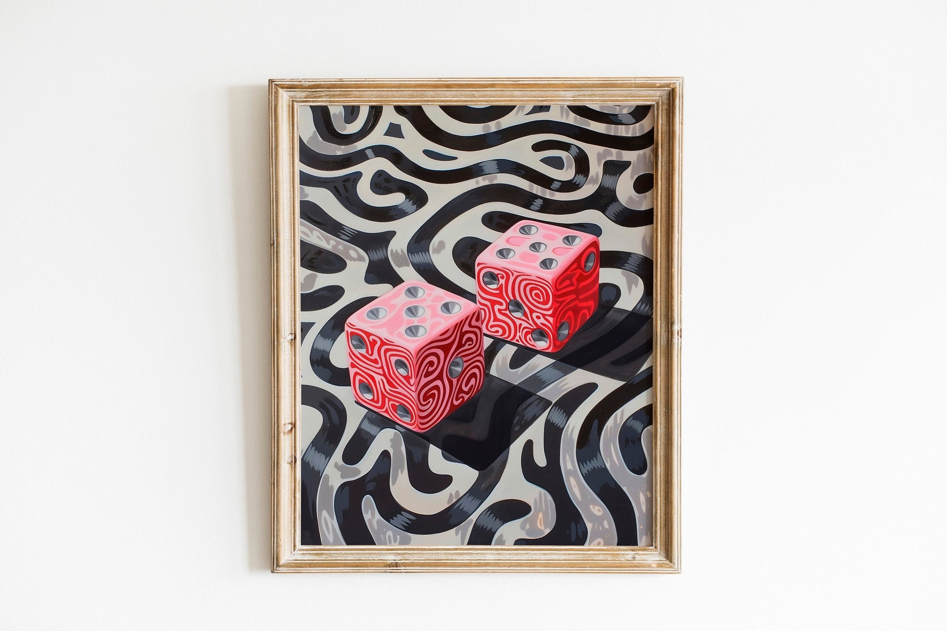 Maximalist Holographic Pink Dice Wall Art Lucky Girl Aesthetic Collage Print Roll the Dice Pink Retro Poster Take A Chance