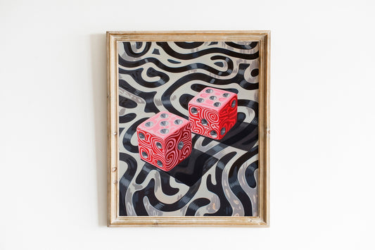 Maximalist Holographic Pink Dice Wall Art Lucky Girl Aesthetic Collage Print Roll the Dice Pink Retro Poster Take A Chance