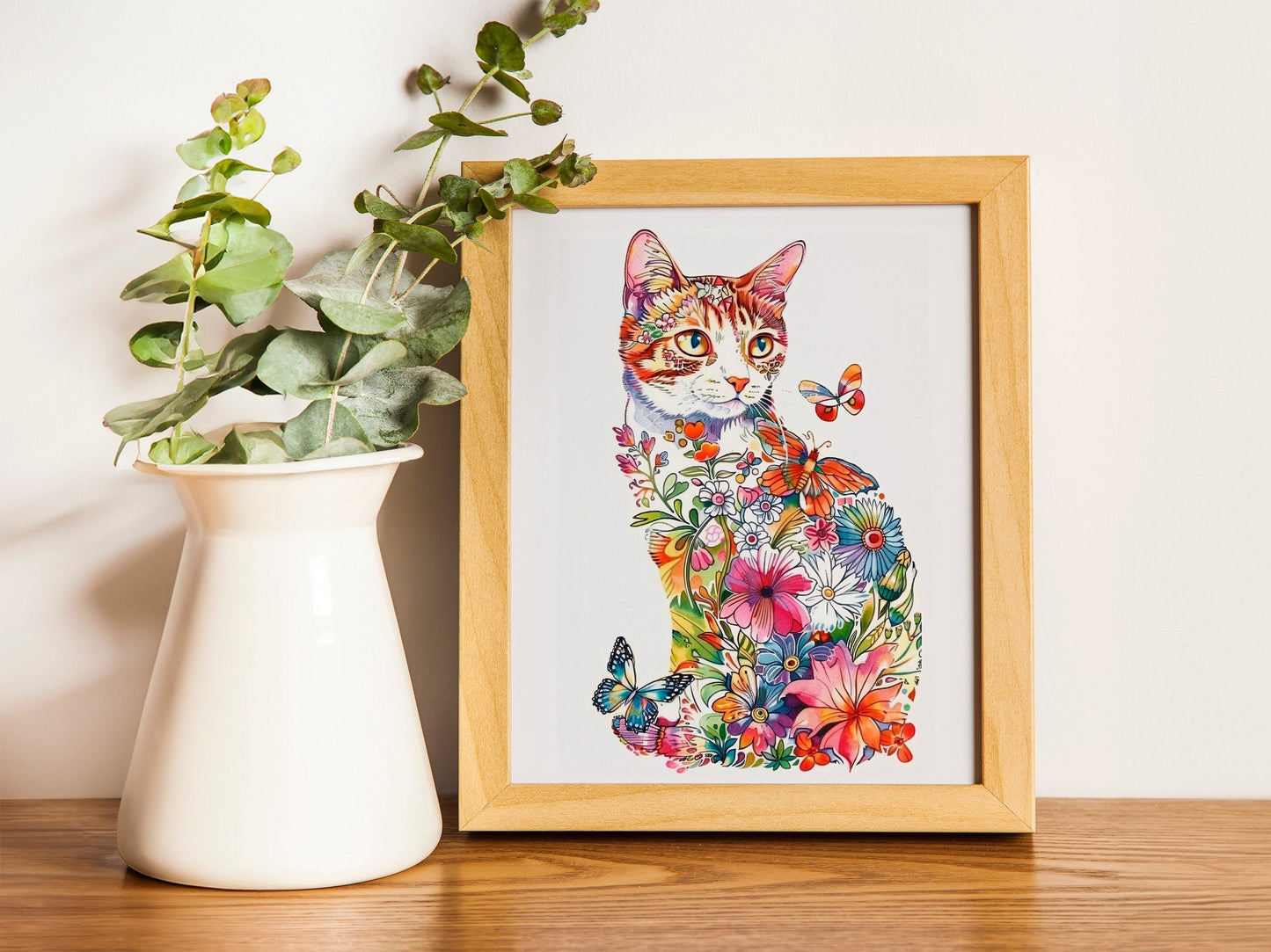 Illustration Prints Boho Cats Art Print Set Flower Art of Cats Wall Art Cat Artwork Home Decor Simple Art with House Plants