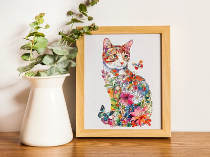 Illustration Prints Boho Cats Art Print Set Flower Art of Cats Wall Art Cat Artwork Home Decor Simple Art with House Plants