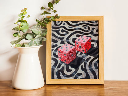 Maximalist Holographic Pink Dice Wall Art Lucky Girl Aesthetic Collage Print Roll the Dice Pink Retro Poster Take A Chance