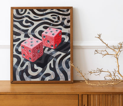 Maximalist Holographic Pink Dice Wall Art Lucky Girl Aesthetic Collage Print Roll the Dice Pink Retro Poster Take A Chance