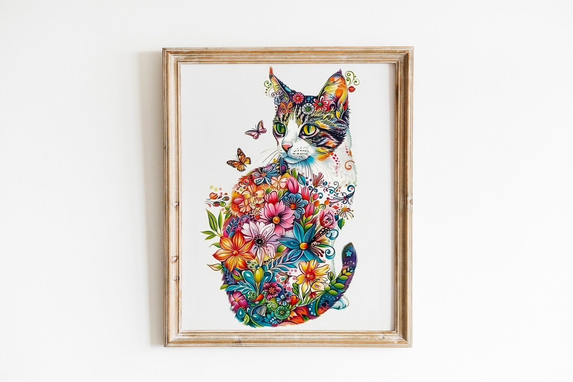 Boho Cats Art Print Set Flower Art of Cats Illustration Prints Wall Art Cat Artwork Home Decor Simple Art with House Plants
