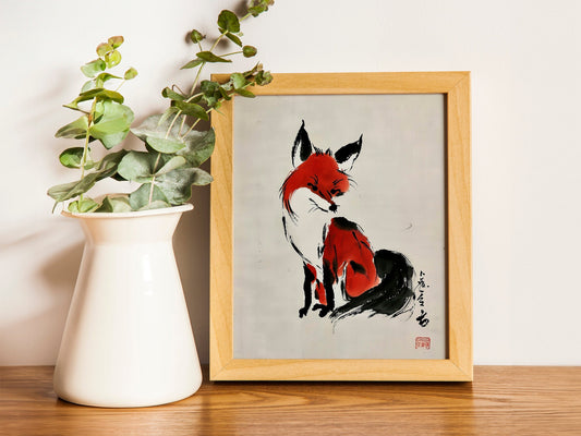Vintage Poster Japanese Fox Painting Illustration Art Print Home Décor Oriental Sketch Painting Wall Art Traditional Decoration