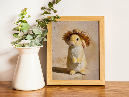 Rustic Bunny Portrait Painting Vintage Farmhouse Wall Art Decor Farm Animal Print Nursery Rabbit Wall Art Vintage Home Decoration
