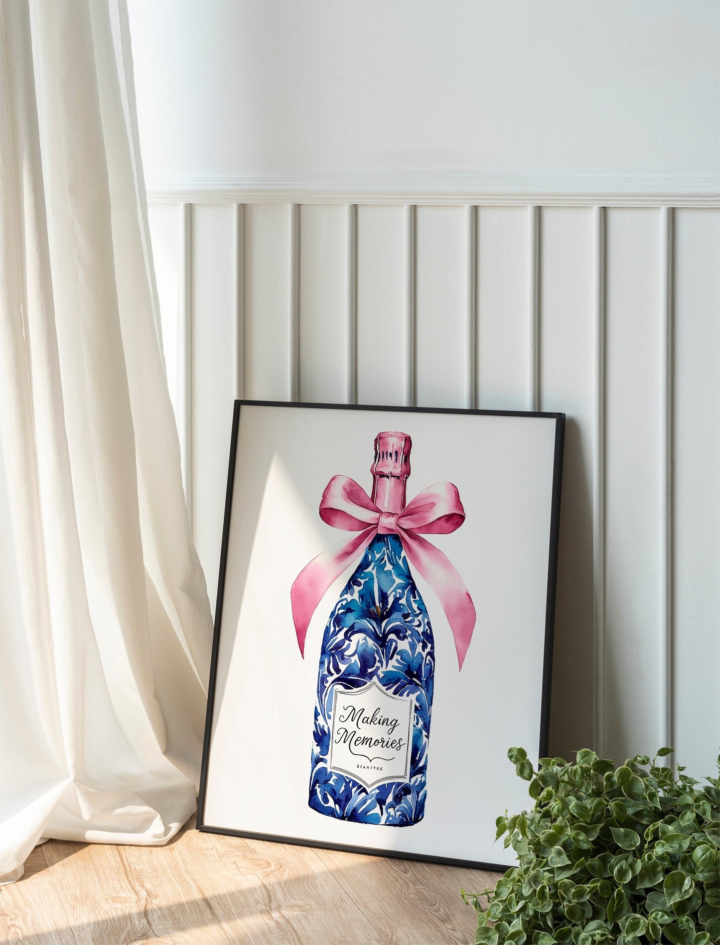 Blue White Bow Wall Art Bar Cart Decor Printable Poster Pink Preppy Wall Art Grandmillennial Holiday Poster Print