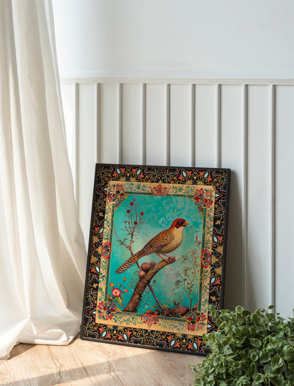 Persian Mughal Miniature Art Traditional Featuring Birds and Tree Beautiful Gallery Wall Arts Rare Hi-Res Giclée Prints