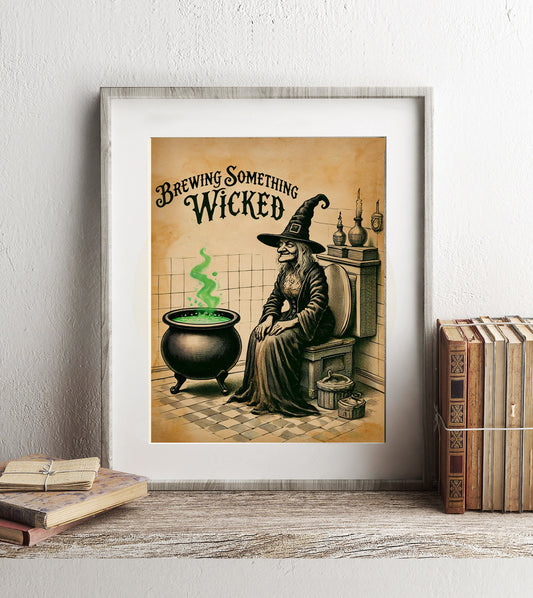 Witch on the Toilet Art Print, Halloween Witch Bathroom Art, Funny Bathroom Print, Funny Bathroom Decor, Halloween Themed Bathroom Wall Art