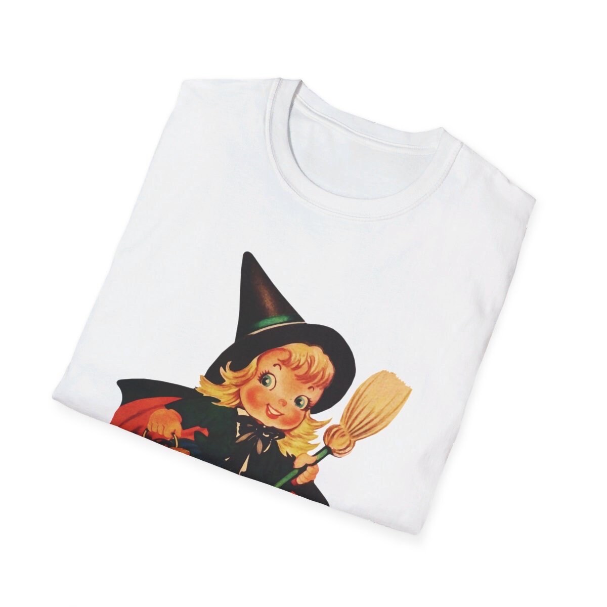 Halloween Vintage Young Witch With Black Cat T-Shirt, Vintage Halloween Shirt, Vintage Halloween Illustration Tee, Vintage Halloween Top