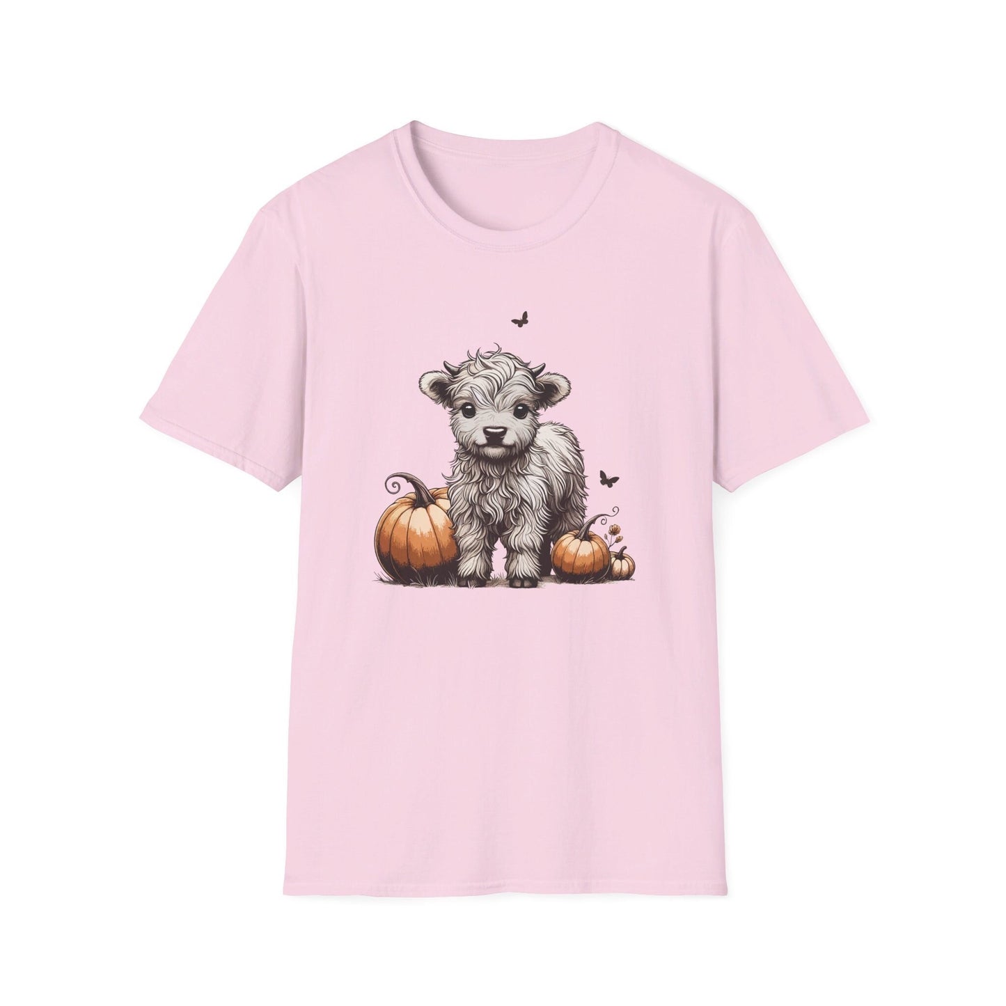 Cute Baby Highland Cow with Pumpkins T-Shirt, Cute Cow Shirt, Viral T-Shirt, Baby Cow Shirt, Highland Calf Shirt, Calf with Pumpkins Fall