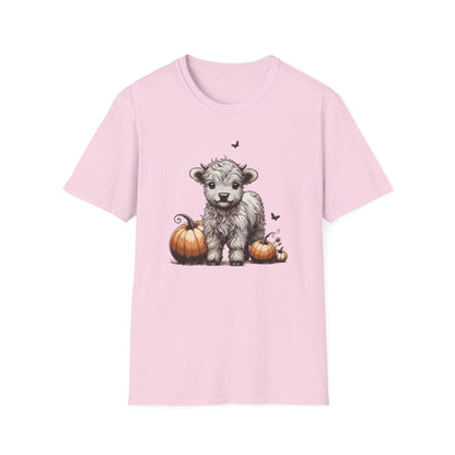 Cute Baby Highland Cow with Pumpkins T-Shirt, Cute Cow Shirt, Viral T-Shirt, Baby Cow Shirt, Highland Calf Shirt, Calf with Pumpkins Fall