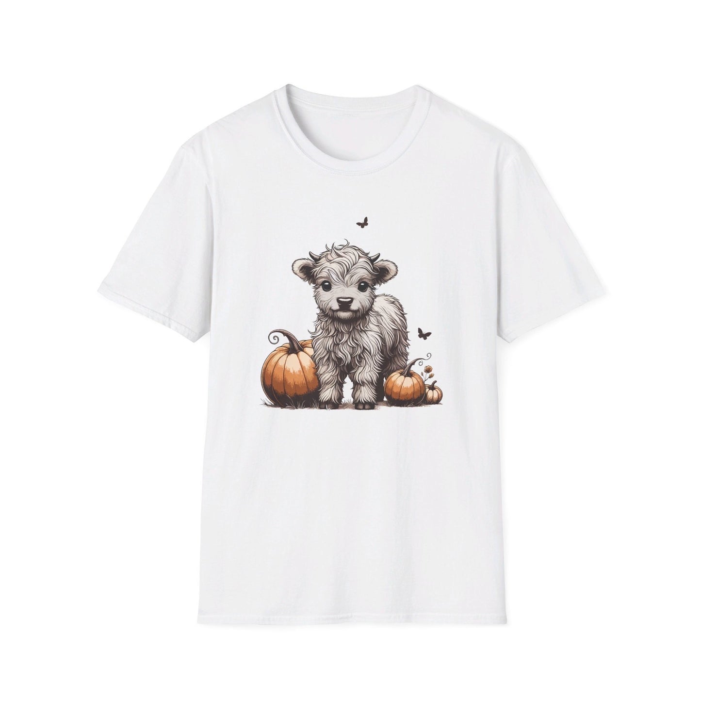 Cute Baby Highland Cow with Pumpkins T-Shirt, Cute Cow Shirt, Viral T-Shirt, Baby Cow Shirt, Highland Calf Shirt, Calf with Pumpkins Fall