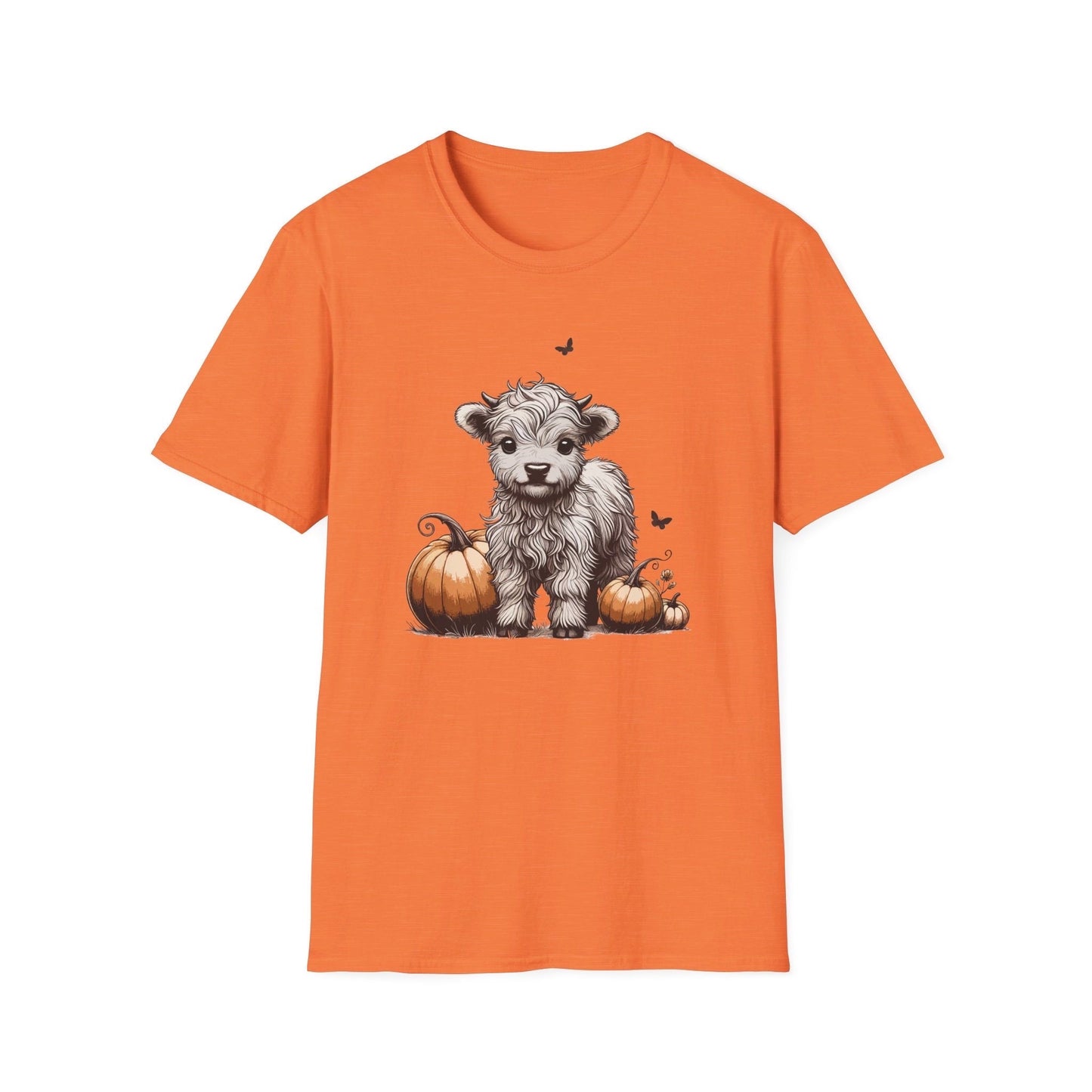 Cute Baby Highland Cow with Pumpkins T-Shirt, Cute Cow Shirt, Viral T-Shirt, Baby Cow Shirt, Highland Calf Shirt, Calf with Pumpkins Fall