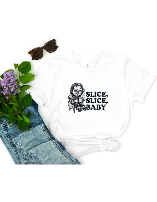 Chucky Slice Slice Baby Funny T-Shirt, Funny Halloween Shirt, Viral T-Shirt, Funny Halloween T-Shirt, Chucky Doll Shirt, Childs Play Shirt