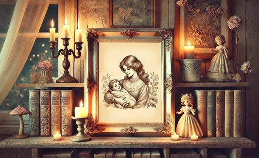 Mom With Baby Vintage Illustration Art Print, Vintage, Vintage Decor, Cute Art, Flower Child, Woman With Baby Art