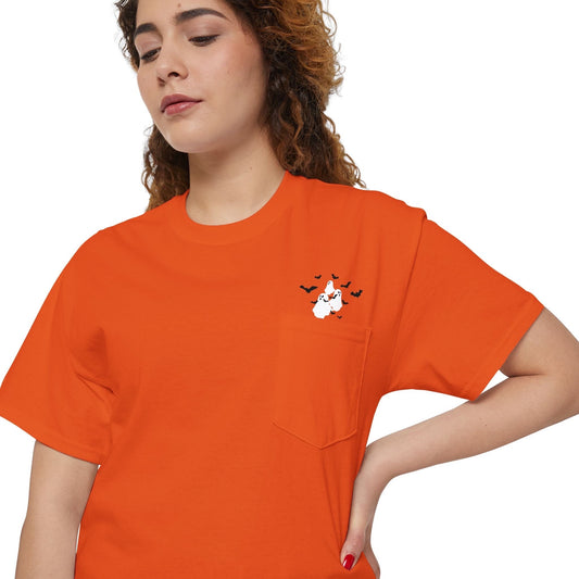 Ghosts and Bats Flying Out of Pocket T-Shirt, Cute Halloween Shirt, Viral T-Shirt, Shirt with Pocket, Cute Ghosts Shirt, Halloween Tee