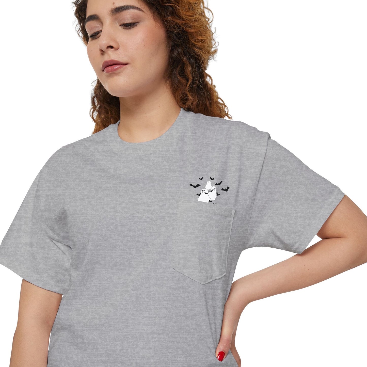 Ghosts and Bats Flying Out of Pocket T-Shirt, Cute Halloween Shirt, Viral T-Shirt, Shirt with Pocket, Cute Ghosts Shirt, Halloween Tee