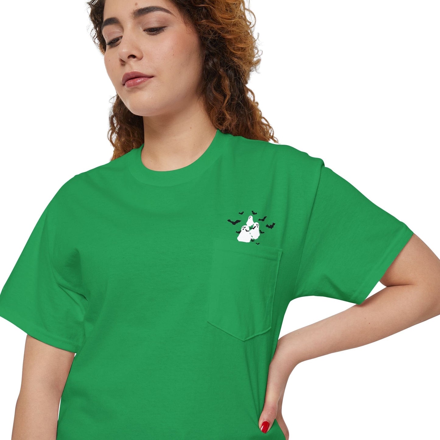 Ghosts and Bats Flying Out of Pocket T-Shirt, Cute Halloween Shirt, Viral T-Shirt, Shirt with Pocket, Cute Ghosts Shirt, Halloween Tee