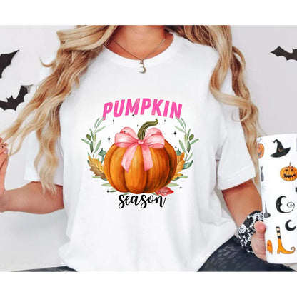 Pumpkin Season Shirt - Halloween Shirts For Women - Retro Halloween - Coquette bow