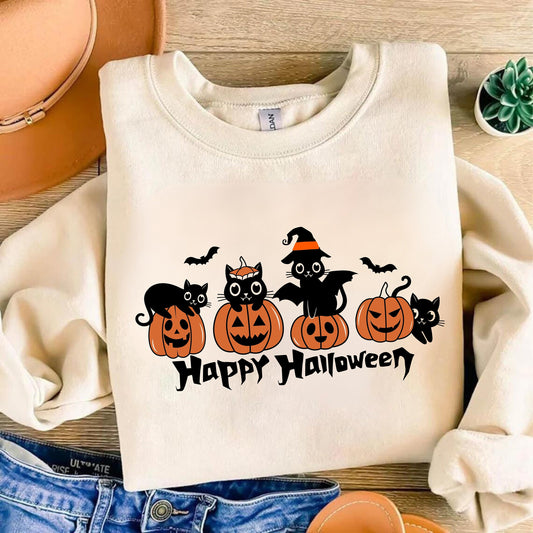 Happy Halloween Shirts - Halloween Cat Shirt - Retro Spooky Season - Black Cat Shirt
