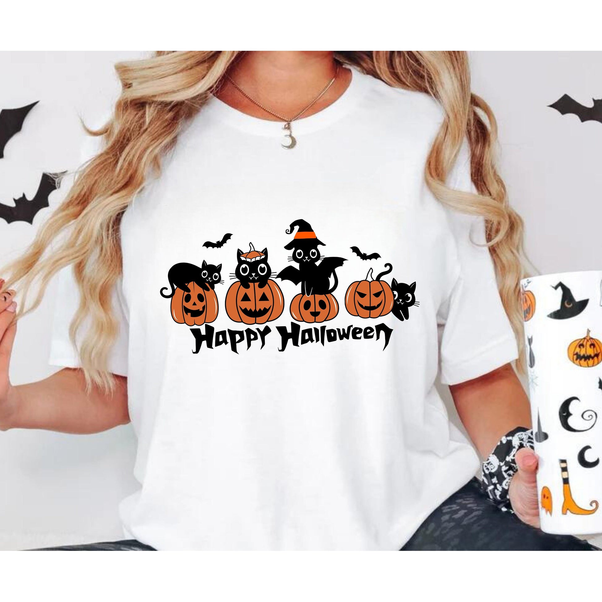 Happy Halloween Shirts - Halloween Cat Shirt - Retro Spooky Season - Black Cat Shirt