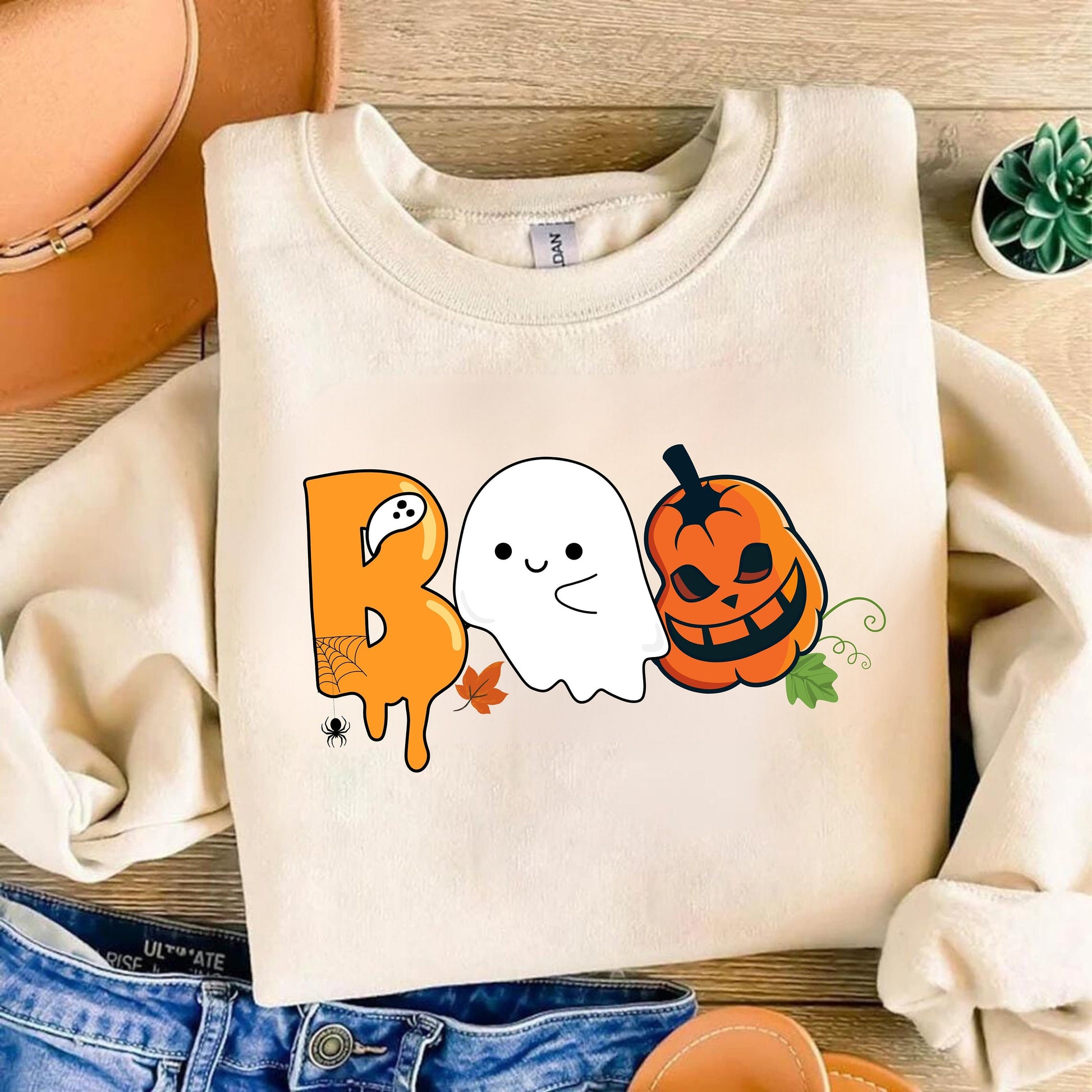 Halloween BOO Shirt - Spooky Season Ghost Sweater - Halloween Gifts - Spooky Vibes Shirt
