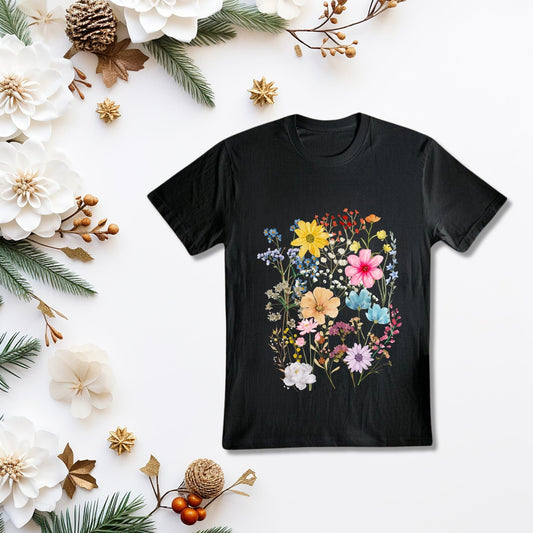 Vintage Pressed Flowers Shirt - Botanical Floral Tee - Boho Cottagecore Tshirt - Gift Garden Lover